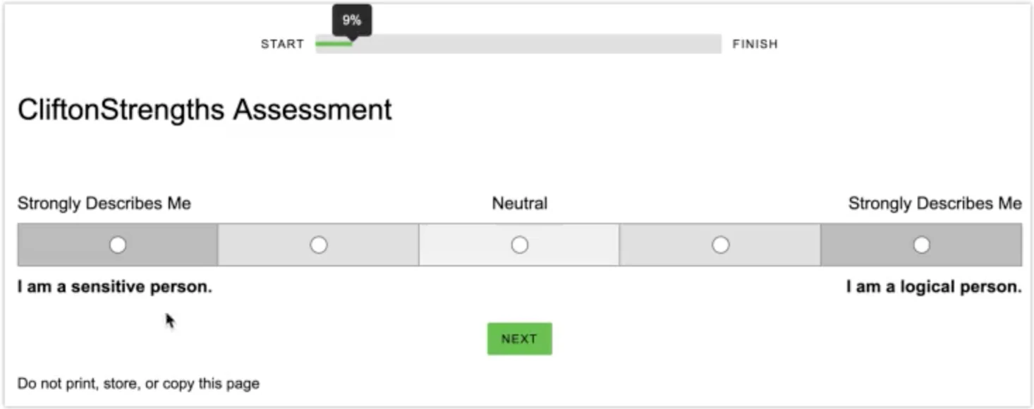 Exemplo do Assessment CliftonStrengths